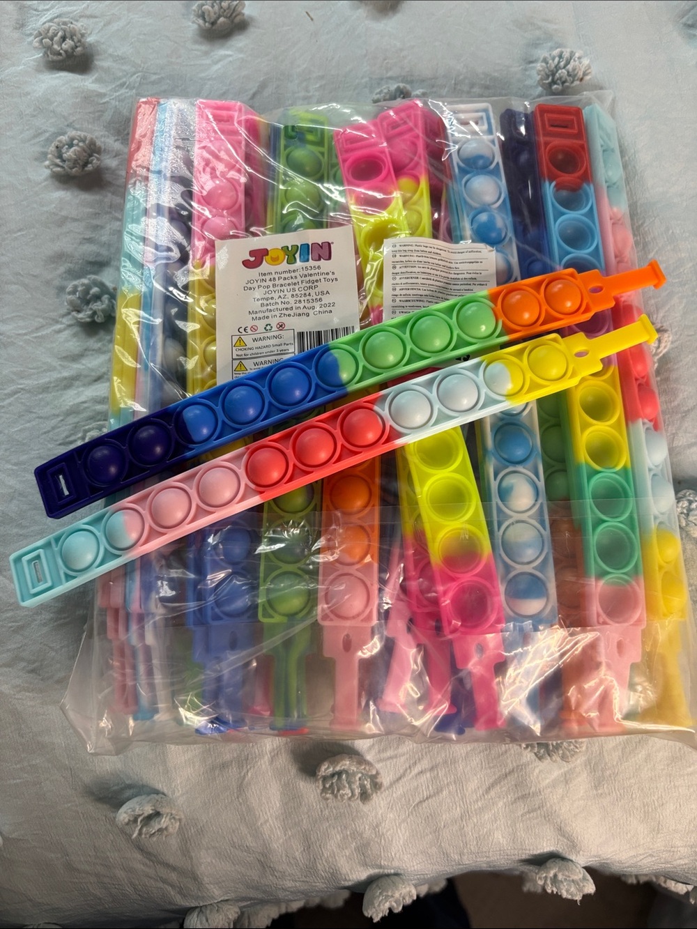 Rainbow Silicone Pop-It Bracelet Fidget Toy - Multicolor 48 Pieces
